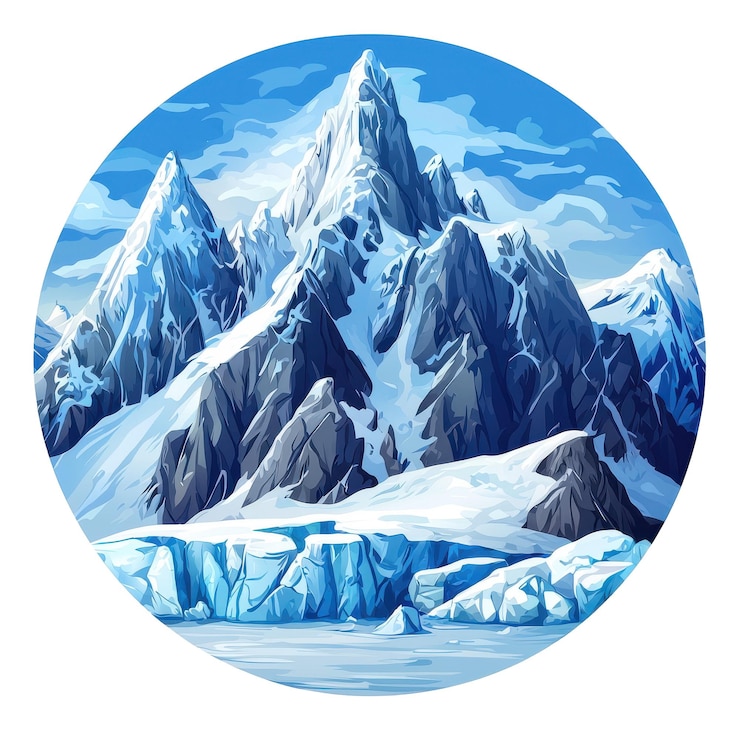 PSD frozen blue mountain under cold sky