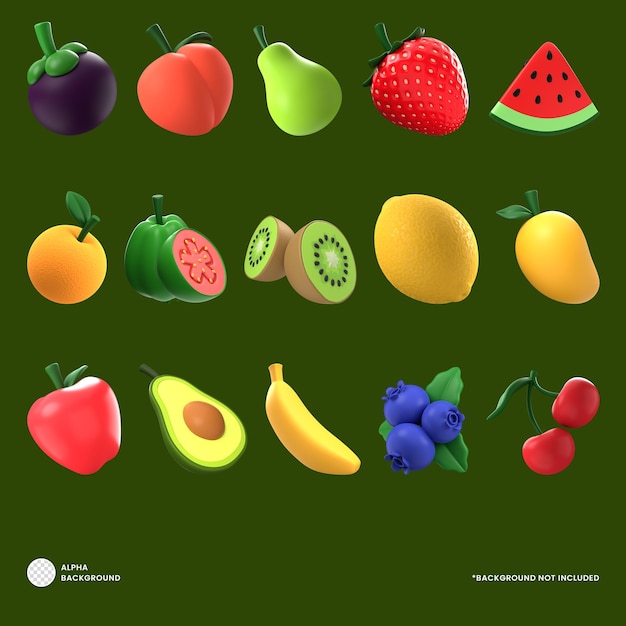 Früchte 3D-Icon-Set