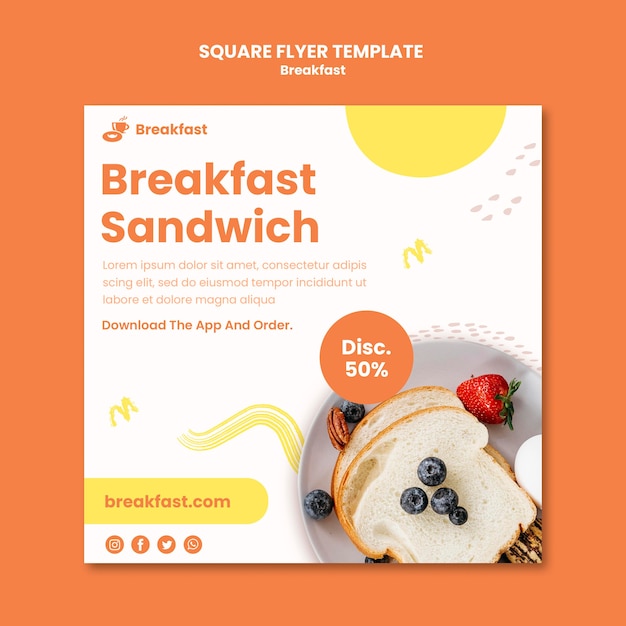 PSD frühstücks-sandwich-quadrat-flyer