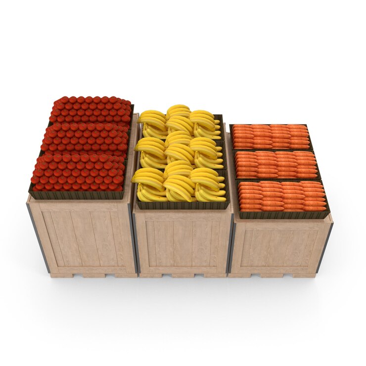 PSD fruit and vegetable display in wooden crates