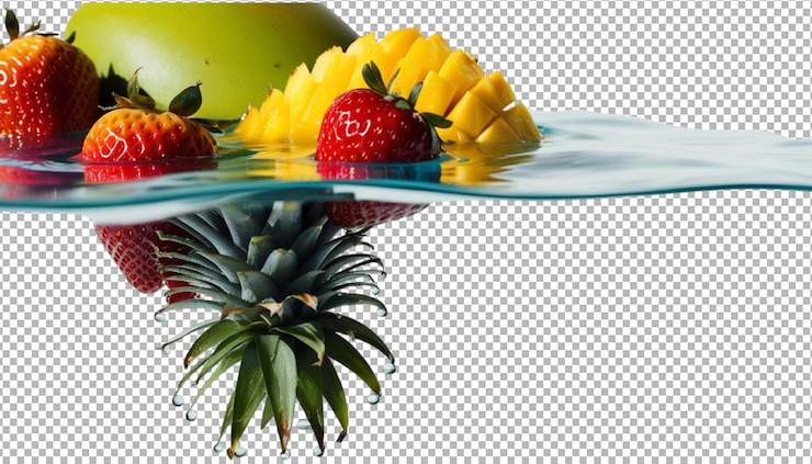 PSD fruit breaking through water vivid splash