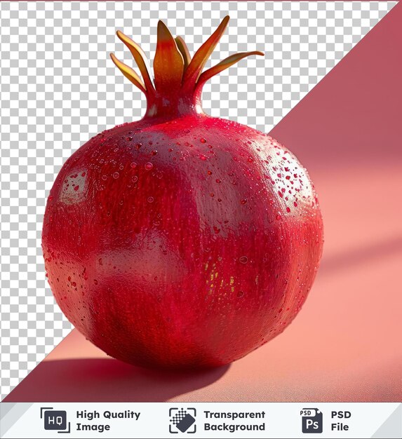 PSD fruit de grenade psd transparent de haute qualité jette une ombre sombre sur un fond rose avec une pomme rouge au premier plan