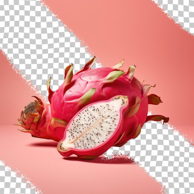 PSD fruit pitaya rouge du cactus mandacaru avec cerceaux blancs sur fond transparent