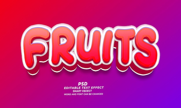 PSD fruits 3d modelo de photoshop de efectos de texto editables