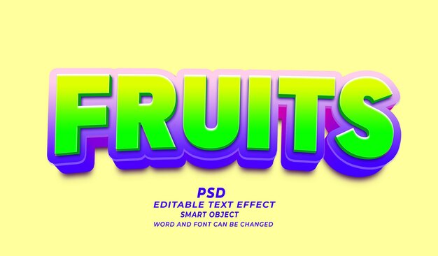 PSD fruits 3d modelo de photoshop de efectos de texto editables