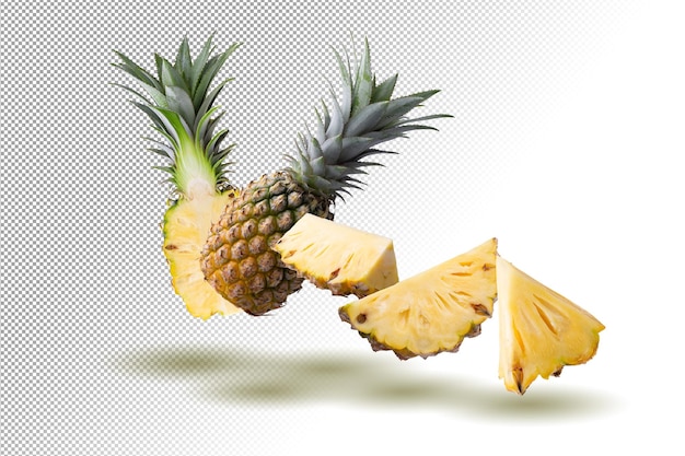 PSD fruits d'ananas et tranches d'ananas isolés