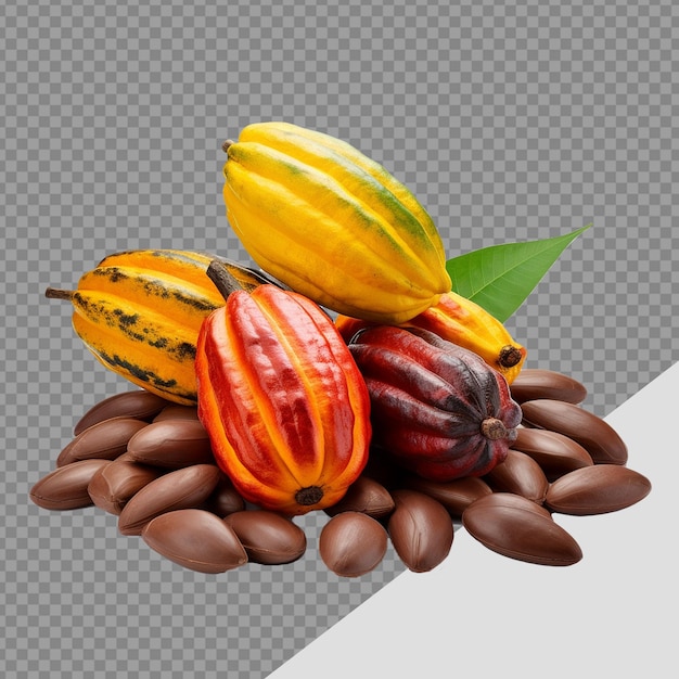 PSD des fruits de cacao mûrs isolés sur un fond transparent.