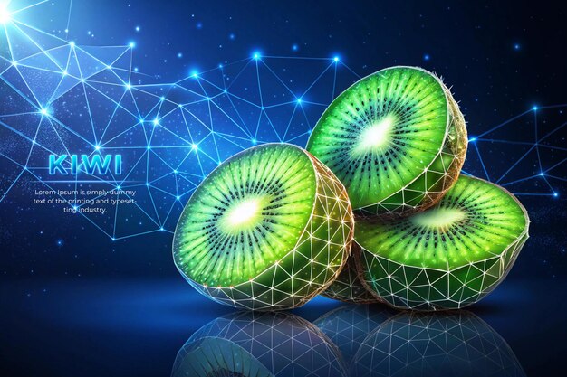 Fruits concepto de kiwi tecnología futurista abstracta color azul diseño de estilo poli bajo