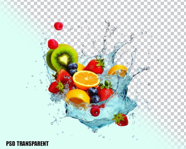 PSD fruits éclaboussant dans l'eau