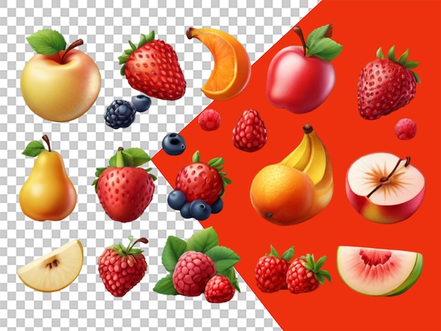 PSD fruits isolated colored set with fruit and berries of various colors and sizes