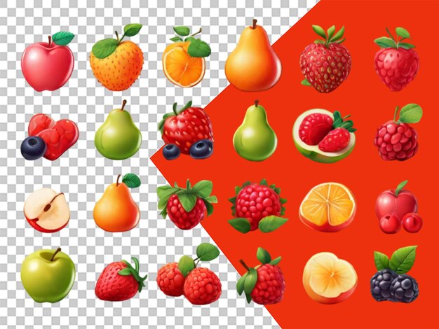 PSD fruits isolated colored set with fruit and berries of various colors and sizes