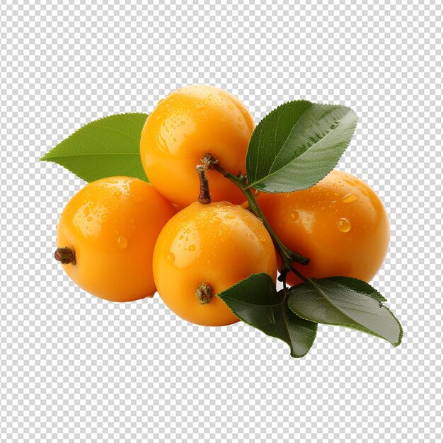 PSD fruits de loquat frais avec feuilles isolées sur fond blanc