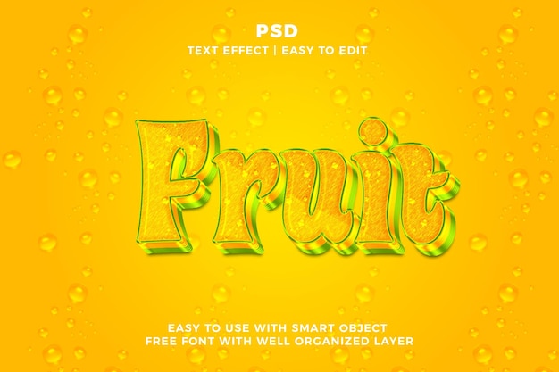 Fruta 3d editable Photoshop estilo de efecto de texto psd con fondo