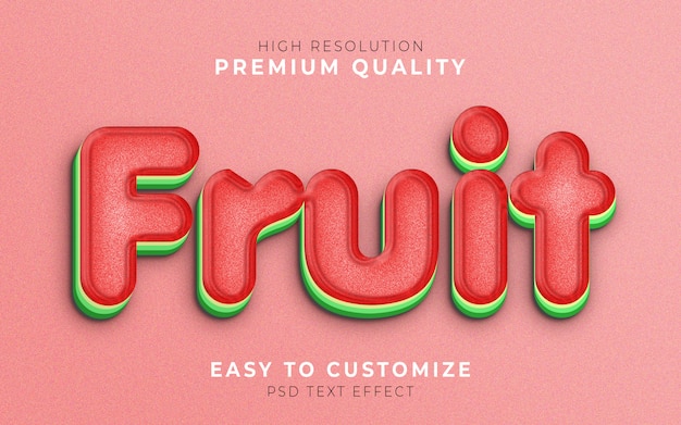 PSD fruta 3d texto estilo efecto plantilla sandía