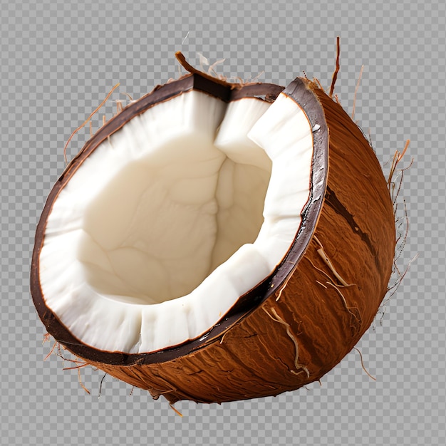 fruta de coco aislada sobre fondo transparente piezas de coco recortadas png generativo ai