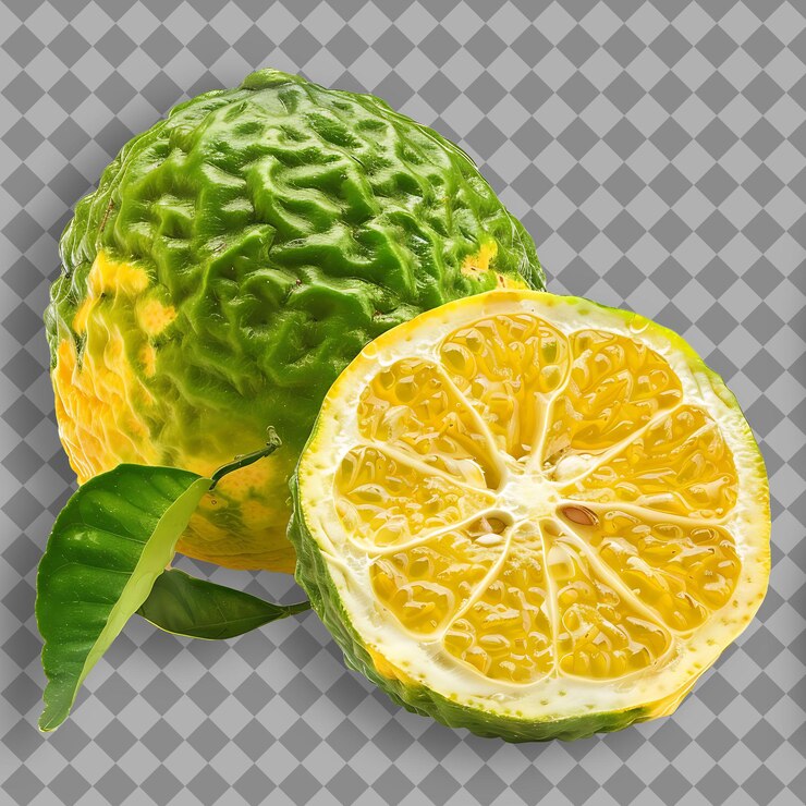 PSD fruta fea con forma grande y redonda y objeto aislado verde o amarillo en fondo limpio
