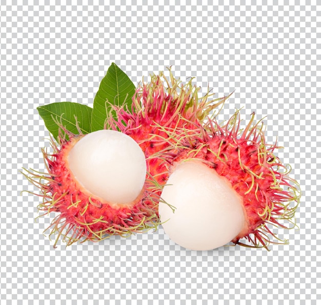 PSD fruta fresca de rambután con hojas aisladas