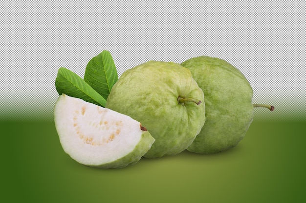 Fruta de guayaba aislada en un fondo transparente
