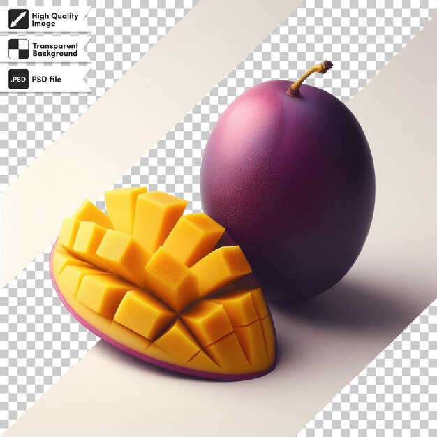 Fruta de mango psd con rebanadas de fruta sobre un fondo transparente con capa de máscara editable