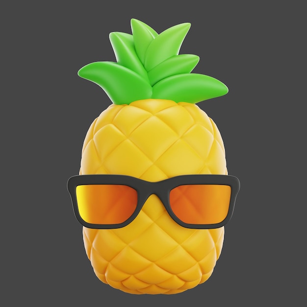 PSD fruta tropical de verão abacaxi 3d bonito com óculos de sol