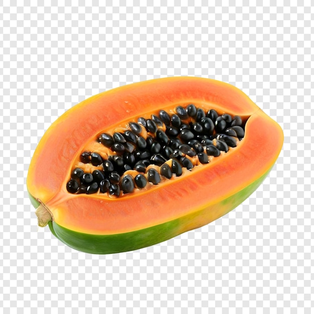 Fruta tropical madura de la papaya aislada en transparente
