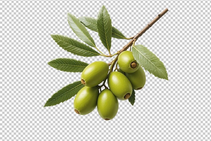 PSD una fruta verde en una rama sobre un fondo transparente