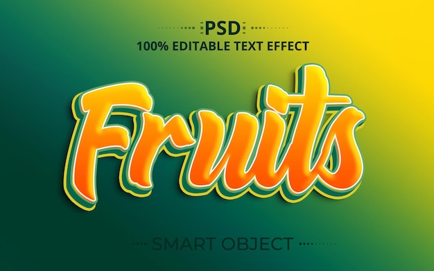Frutas 3d editable psd diseño de efecto de texto colorido