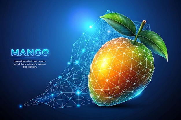 Frutas Concepto de mango Tecnología futurista abstracta Color azul Diseño de estilo poli bajo