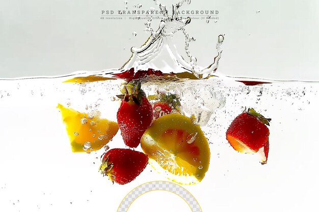 PSD las frutas cortadas en agua splash son una adición refrescante y colorida a cualquier plato o bebida