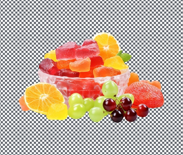 Frutas cristalizadas tão doces diversas isoladas em fundo transparente