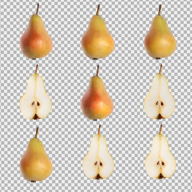 Frutas de peras frescas isoladas sobre um fundo transparente