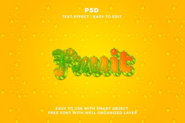 PSD frutas estilo de efecto de texto photoshop 3d editable con fondo