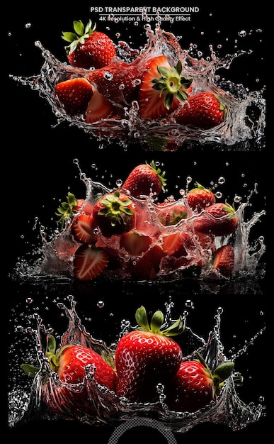 PSD frutas de fresa salpicadas en el agua