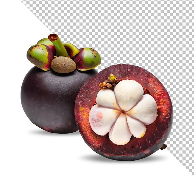 Frutas frescas de mangostão isoladas na superfície branca png fundo transparente