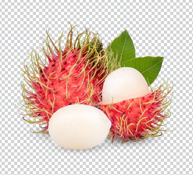 PSD frutas frescas de rambutan com folhas isoladas