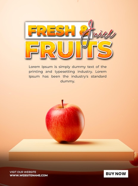PSD frutas frescas y jugos de fondo de plantilla de post