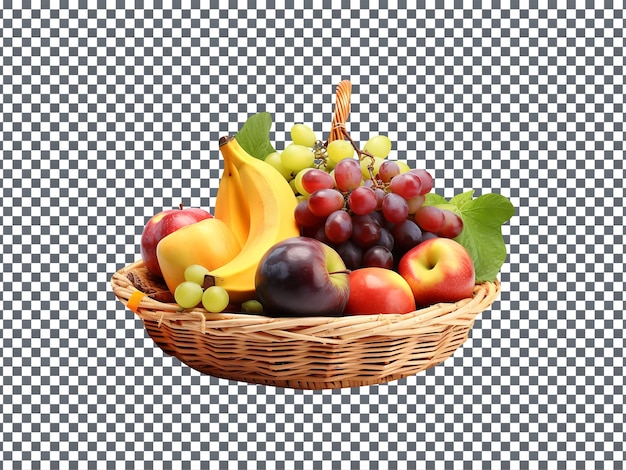 PSD frutas frescas misturadas em cesta isoladas em fundo transparente