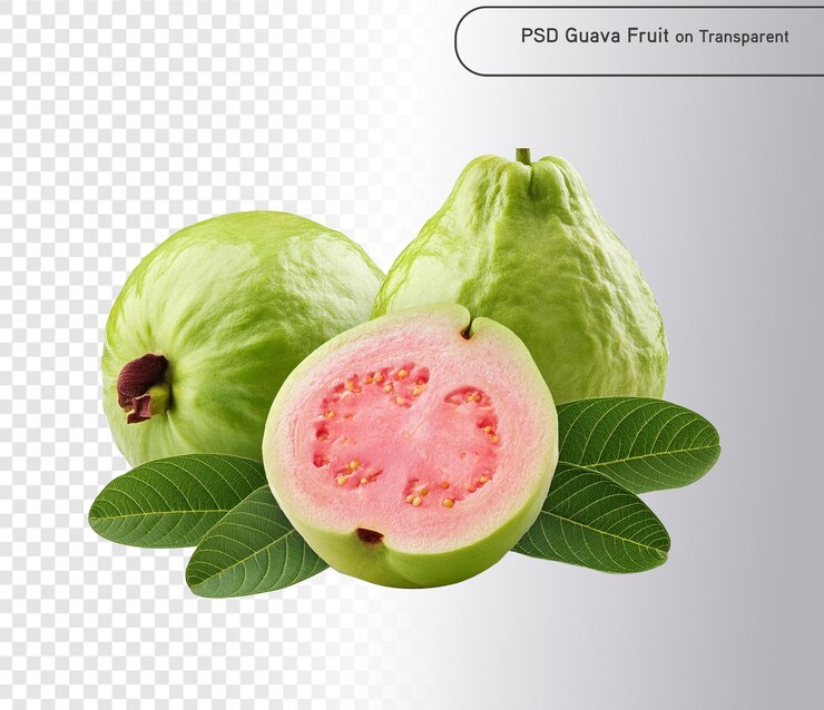 PSD frutas de guayaba psd y png con hojas aisladas sobre un fondo transparente