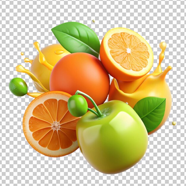 PSD frutas inteiras e cortadas de laranja e limão png