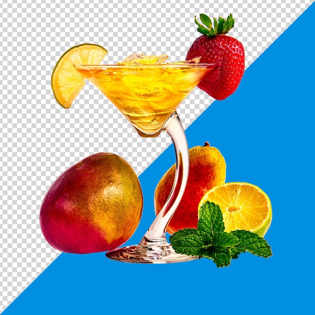 PSD frutas y jugo de vidrio fondo png