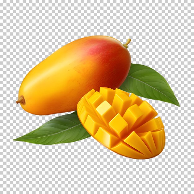 PSD frutas de mango frescas con rodada aislada sobre un fondo transparente