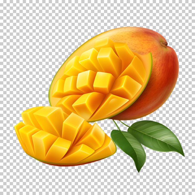 PSD frutas de mango frescas con rodada aislada sobre un fondo transparente