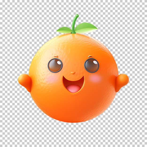 Frutas de naranja de dibujos animados aisladas sobre un fondo transparente