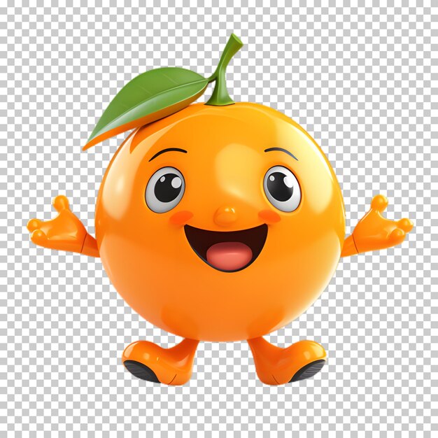 Frutas de naranja de dibujos animados aisladas sobre un fondo transparente