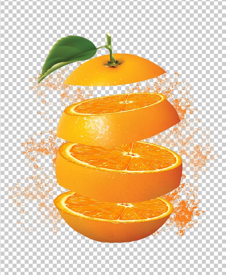 Frutas de naranja en rodajas con hojas verdes png
