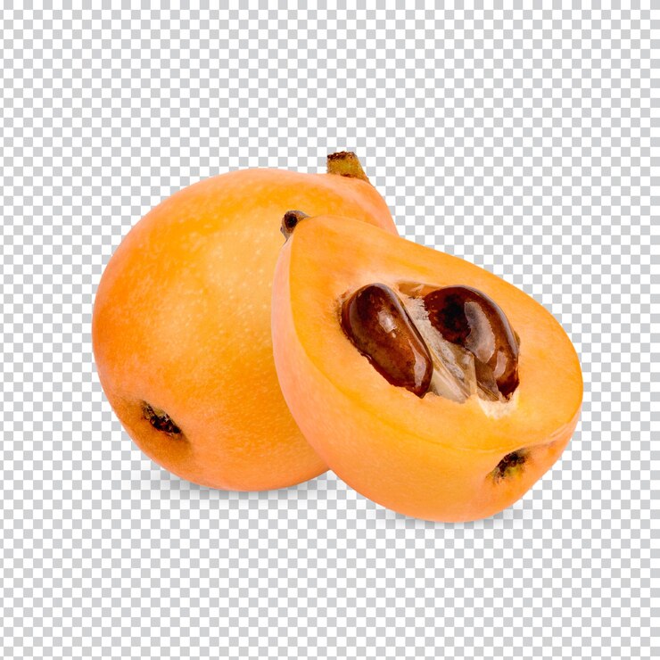 Frutas de níspero maduras medias y enteras aisladas PSD Premium