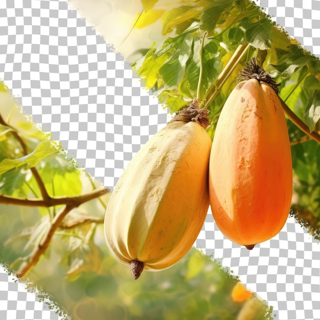 PSD frutas de papaya de un árbol de jardín tailandés de fondo transparente