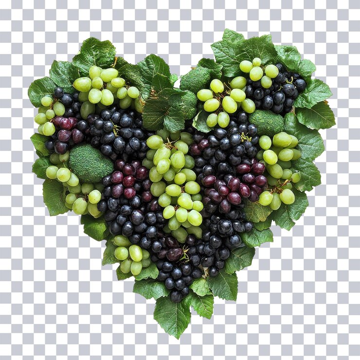 PSD frutas y verduras en forma de corazón para un estilo de vida saludable sobre un fondo transparente