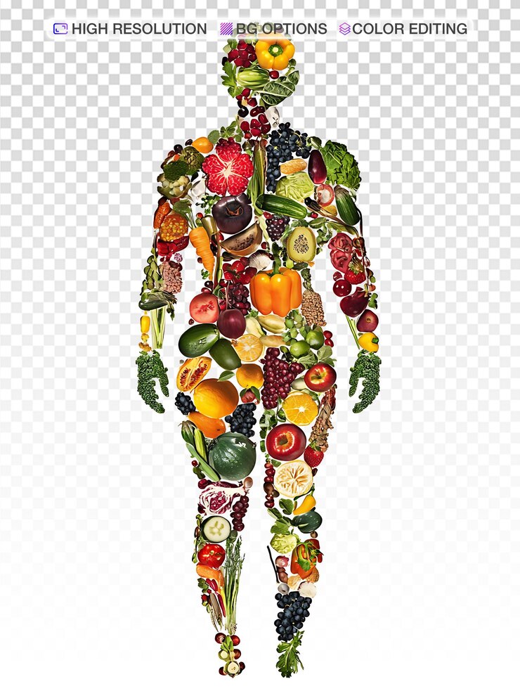 PSD frutas y verduras vibrantes para una vida saludable
