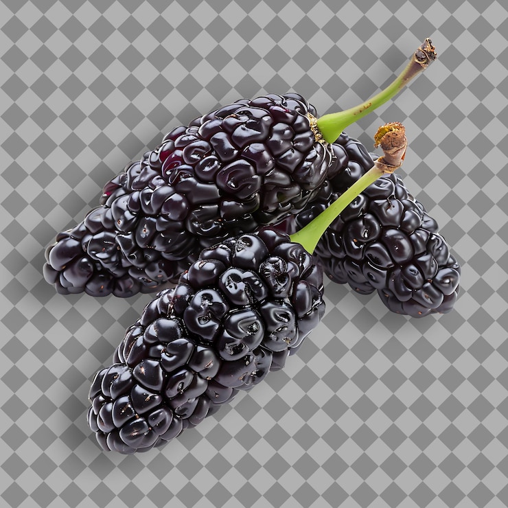 PSD fruto de morango com forma pequena e alongada e objeto isolado roxo profundo em fundo limpo